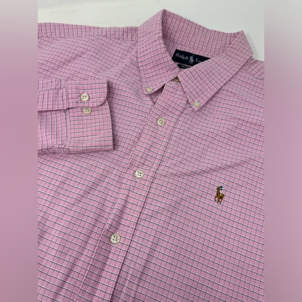 Ralph Lauren Classic Fit Button Down Men's Sz 17.5 36/37 Pink Checked Y0